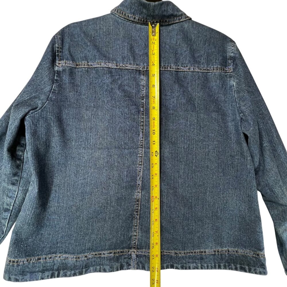 Gloria Vanderbilt Denim Blue Jeans Jacket Paisley Design L Sara Button Close - Picture 10 of 12